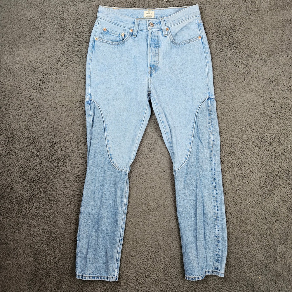 Levis 501 Original Womens Light Wash Patch Straight Leg Jeans